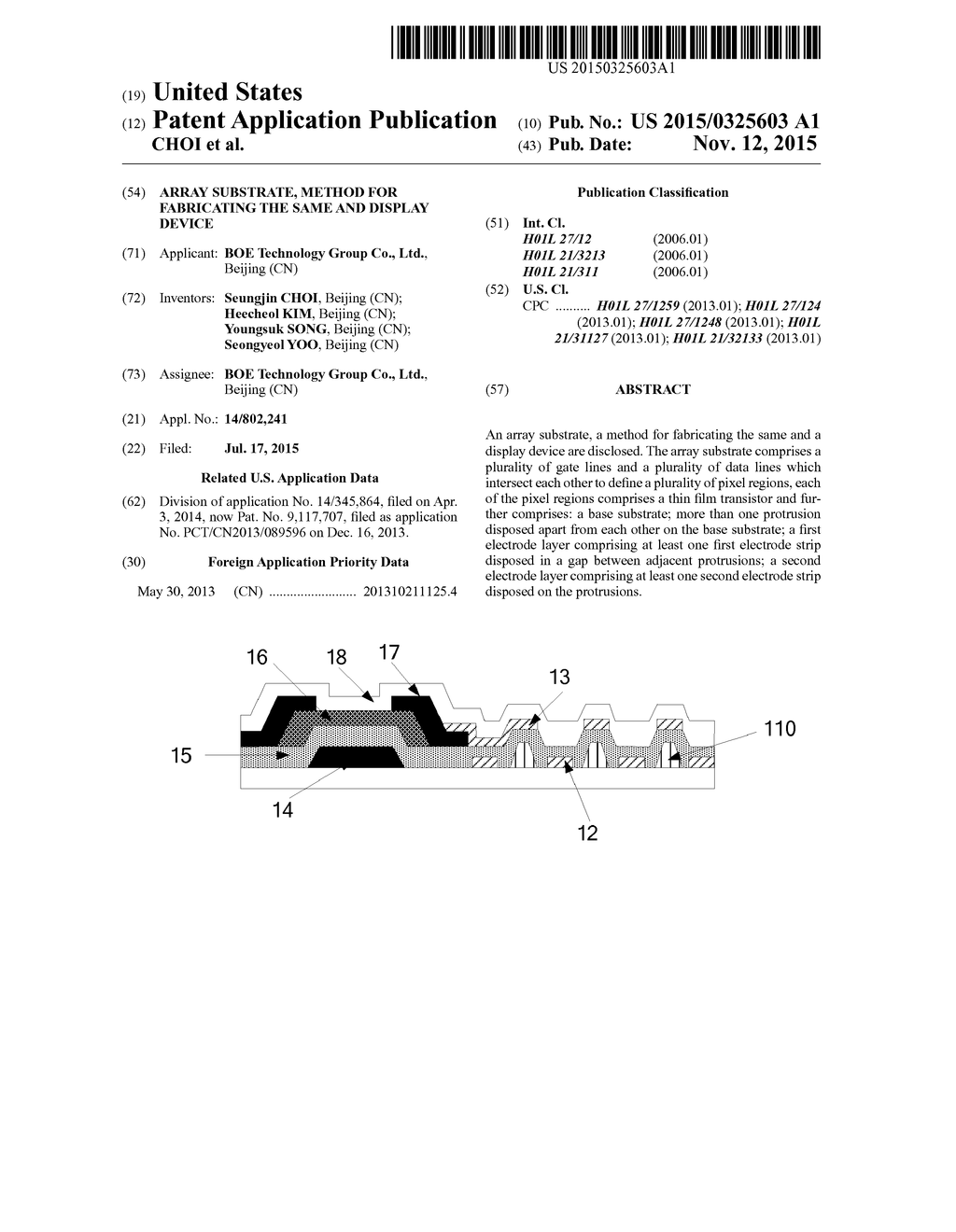 ARRAY SUBSTRATE, METHOD FOR FABRICATING THE SAME AND DISPLAY DEVICE - diagram, schematic, and image 01