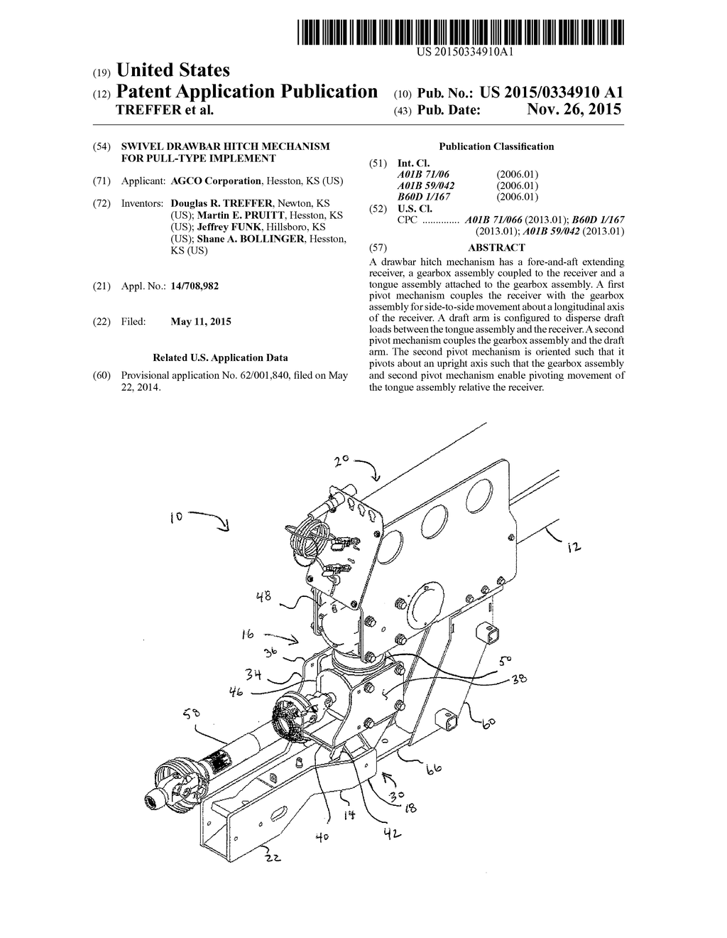 Swivel Drawbar Hitch Mechanism for Pull-Type Implement - diagram, schematic, and image 01