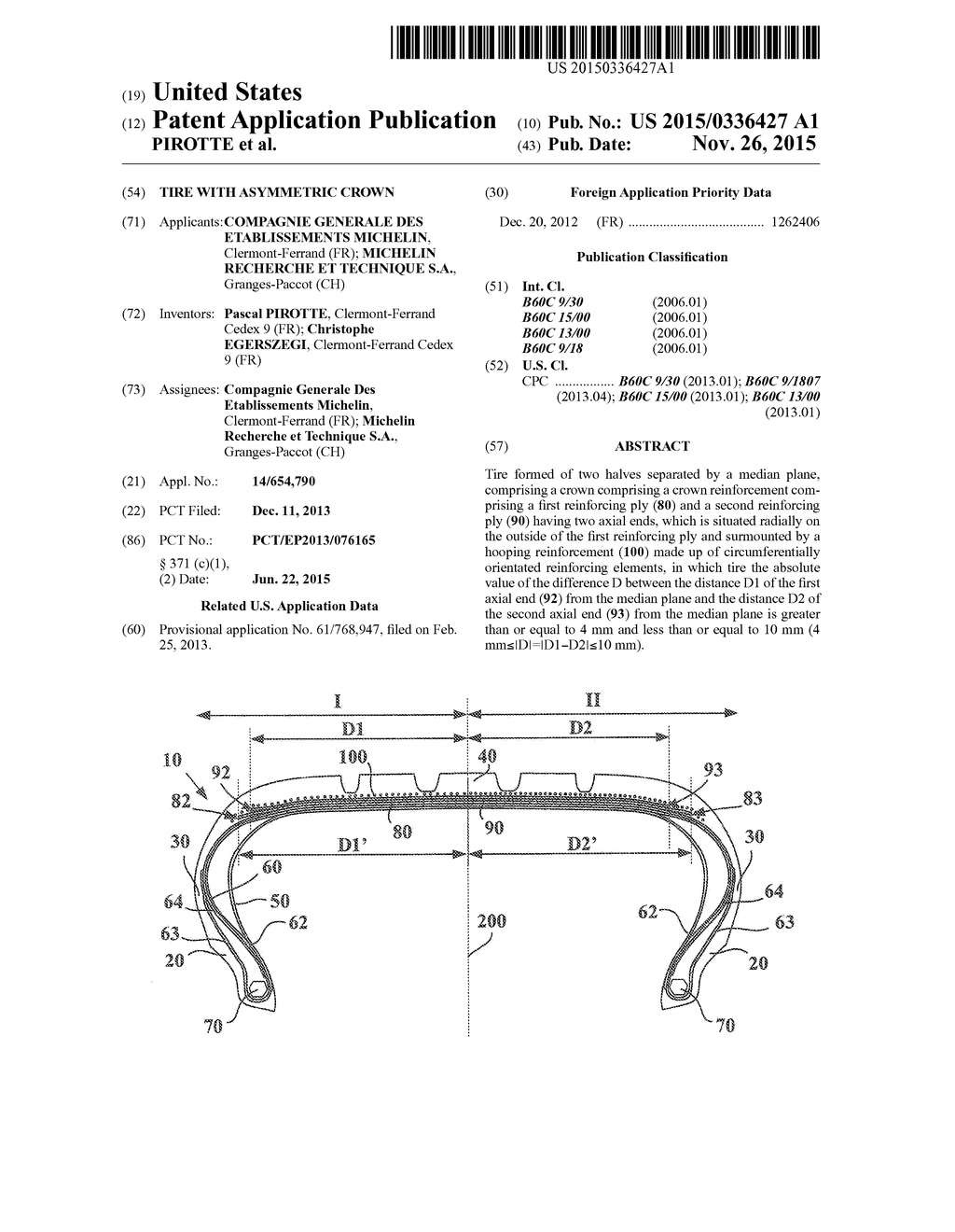 TIRE WITH ASYMMETRIC CROWN - diagram, schematic, and image 01