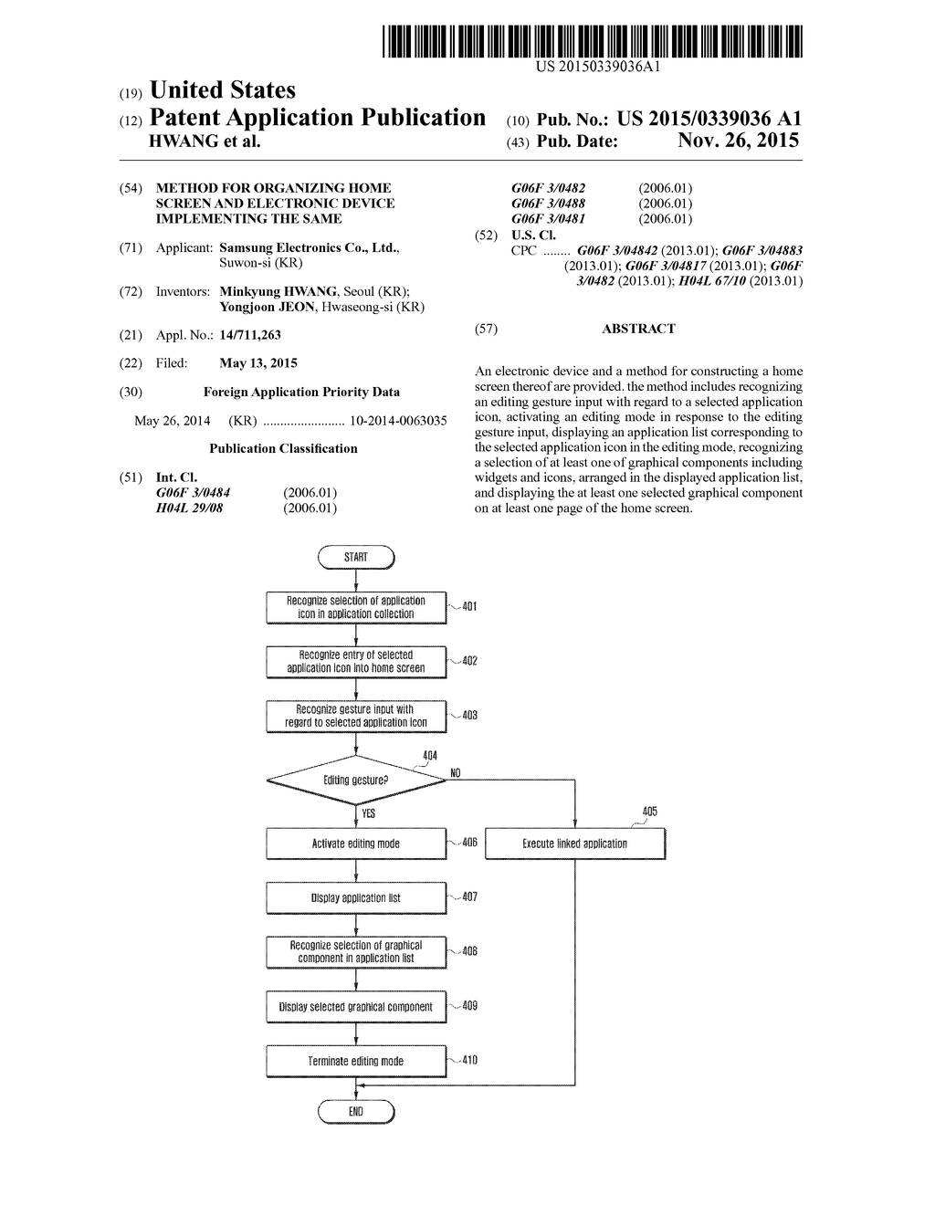 METHOD FOR ORGANIZING HOME SCREEN AND ELECTRONIC DEVICE IMPLEMENTING THE     SAME - diagram, schematic, and image 01