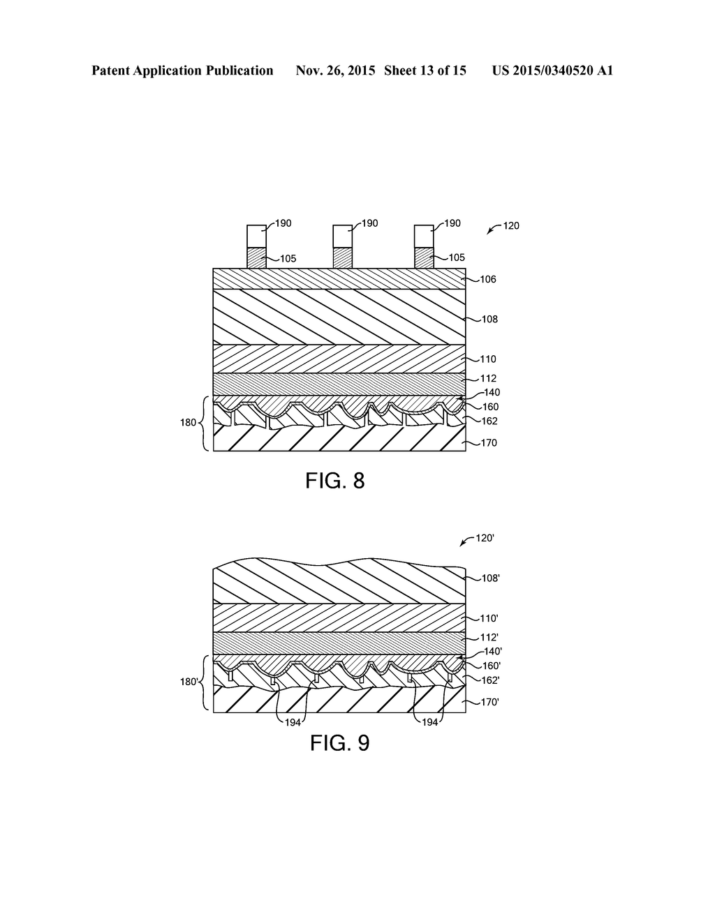 THIN-FILM SEMICONDUCTOR OPTOELECTRONIC DEVICE WITH TEXTURED FRONT AND/OR     BACK SURFACE PREPARED FROM TEMPLATE LAYER AND ETCHING - diagram, schematic, and image 14