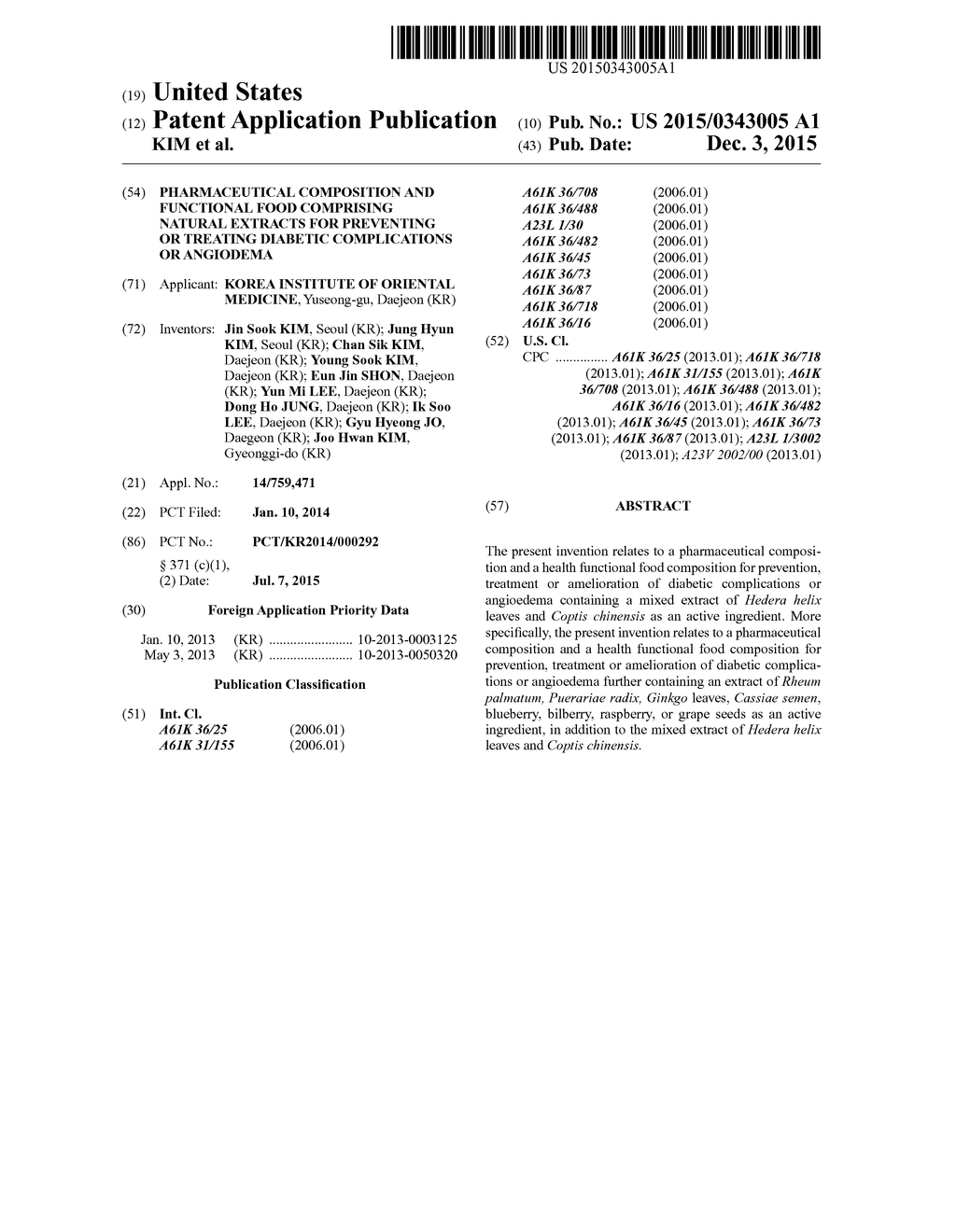 PHARMACEUTICAL COMPOSITION AND FUNCTIONAL FOOD COMPRISING NATURAL EXTRACTS     FOR PREVENTING OR TREATING DIABETIC COMPLICATIONS OR ANGIODEMA - diagram, schematic, and image 01