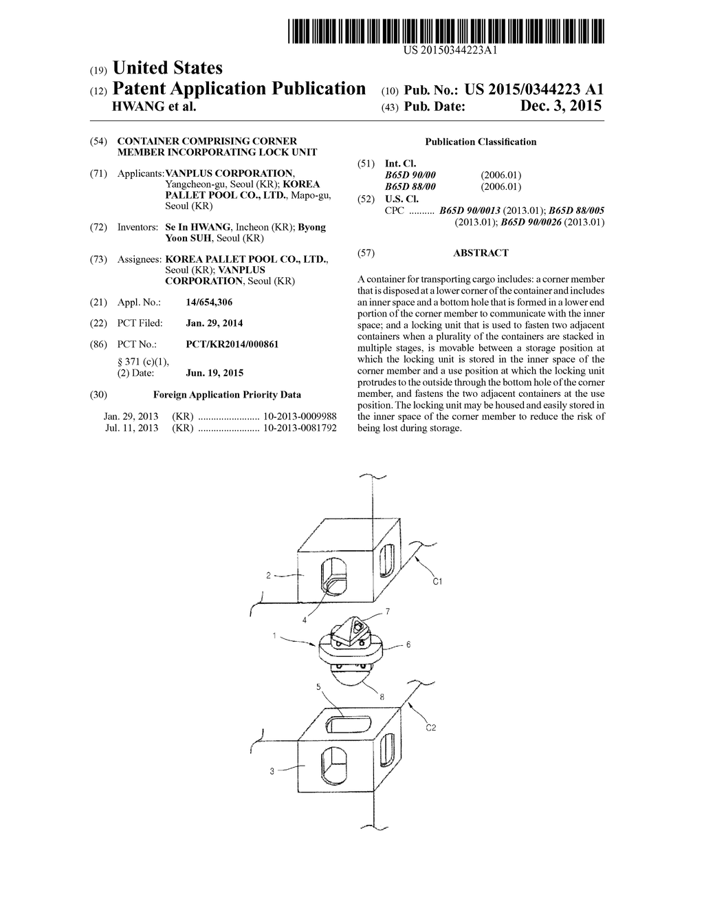 CONTAINER COMPRISING CORNER MEMBER INCORPORATING LOCK UNIT - diagram, schematic, and image 01