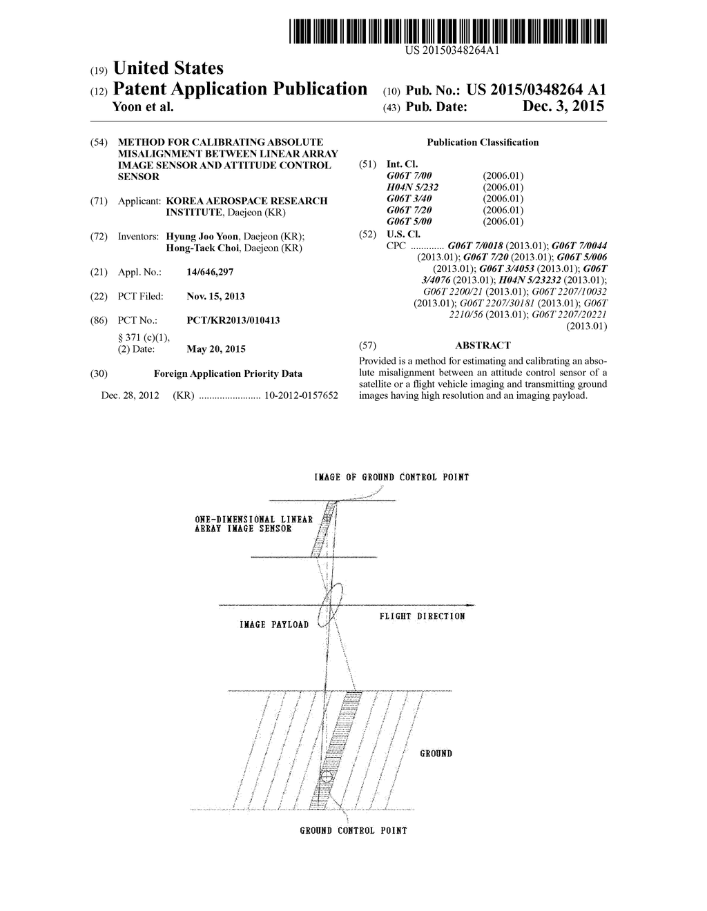 METHOD FOR CALIBRATING ABSOLUTE MISALIGNMENT BETWEEN LINEAR ARRAY IMAGE     SENSOR AND ATTITUDE CONTROL SENSOR - diagram, schematic, and image 01