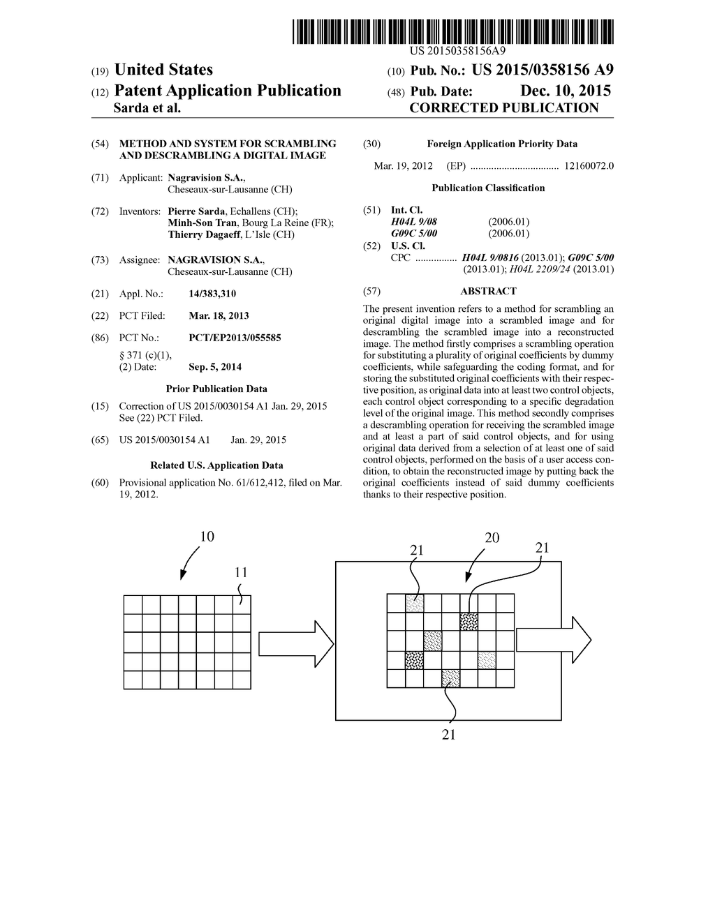 METHOD AND SYSTEM FOR SCRAMBLING AND DESCRAMBLING A DIGITAL IMAGE - diagram, schematic, and image 01