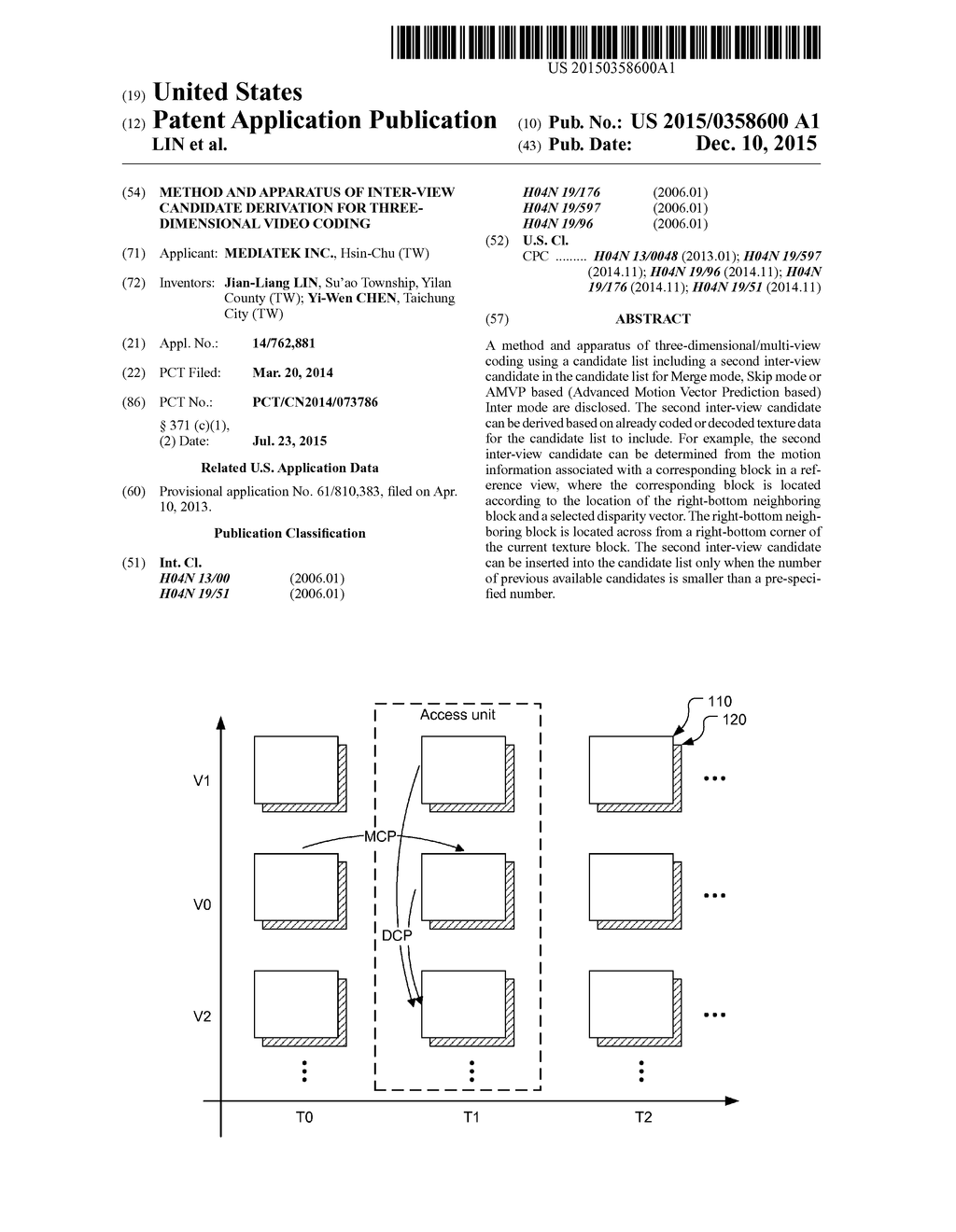 Method and Apparatus of Inter-View Candidate Derivation for Three-     Dimensional Video Coding - diagram, schematic, and image 01