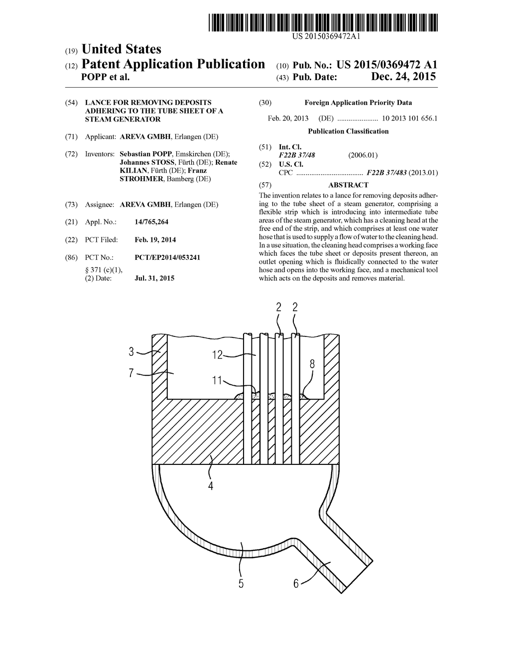 LANCE FOR REMOVING DEPOSITS ADHERING TO THE TUBE SHEET OF A STEAM     GENERATOR - diagram, schematic, and image 01