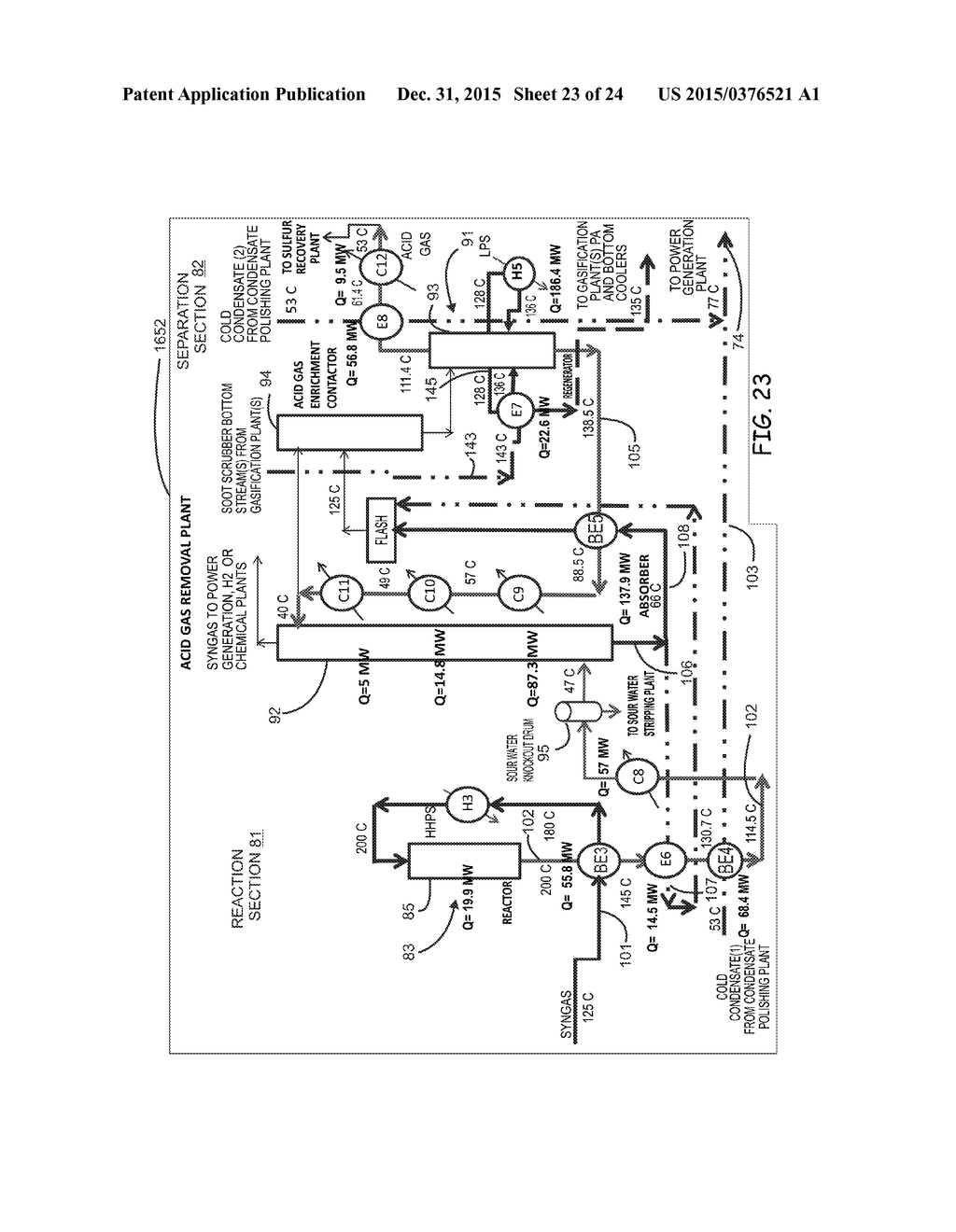 ENERGY EFFICIENT GASIFICATION-BASED MULTI GENERATION APPARATUS EMPLOYING     ENERGY EFFICIENT ACID GAS REMOVAL PLANT-DIRECTED PROCESS SCHEMES AND     RELATED METHODS - diagram, schematic, and image 24