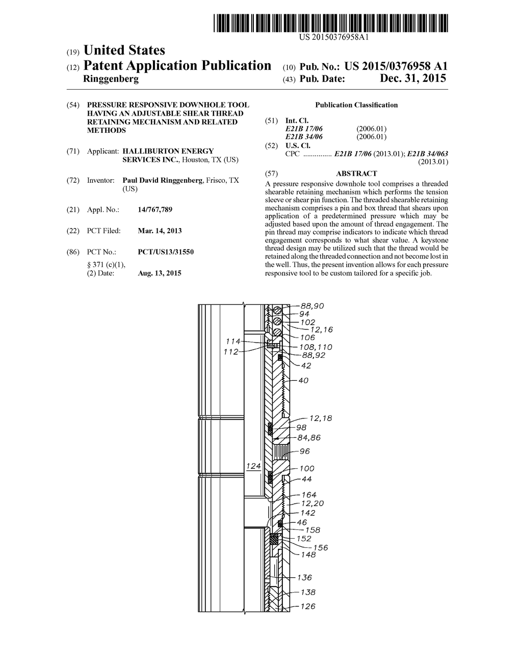 PRESSURE RESPONSIVE DOWNHOLE TOOL HAVING AN ADJUSTABLE SHEAR THREAD     RETAINING MECHANISM AND RELATED METHODS - diagram, schematic, and image 01