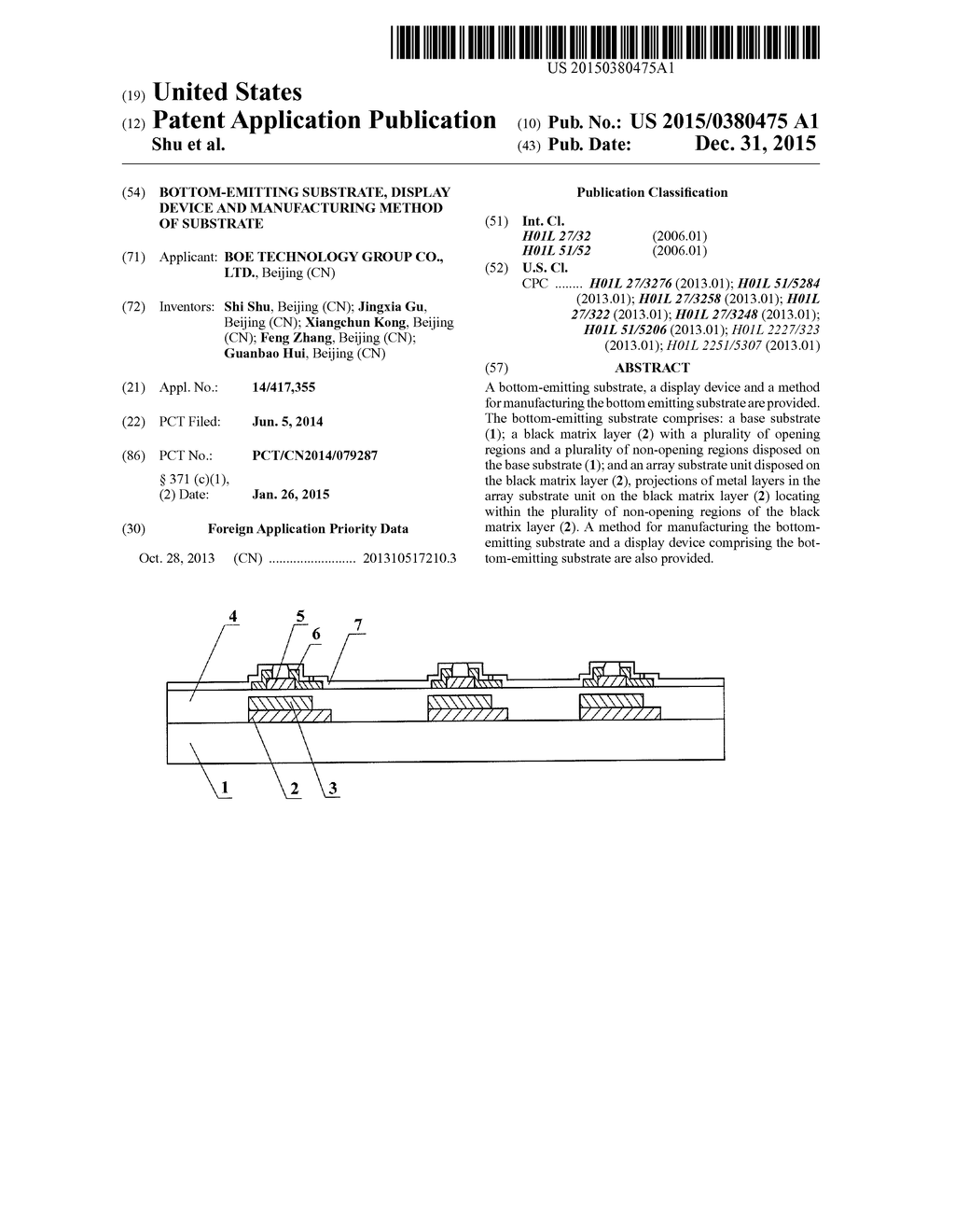 BOTTOM-EMITTING SUBSTRATE, DISPLAY DEVICE AND MANUFACTURING METHOD OF     SUBSTRATE - diagram, schematic, and image 01