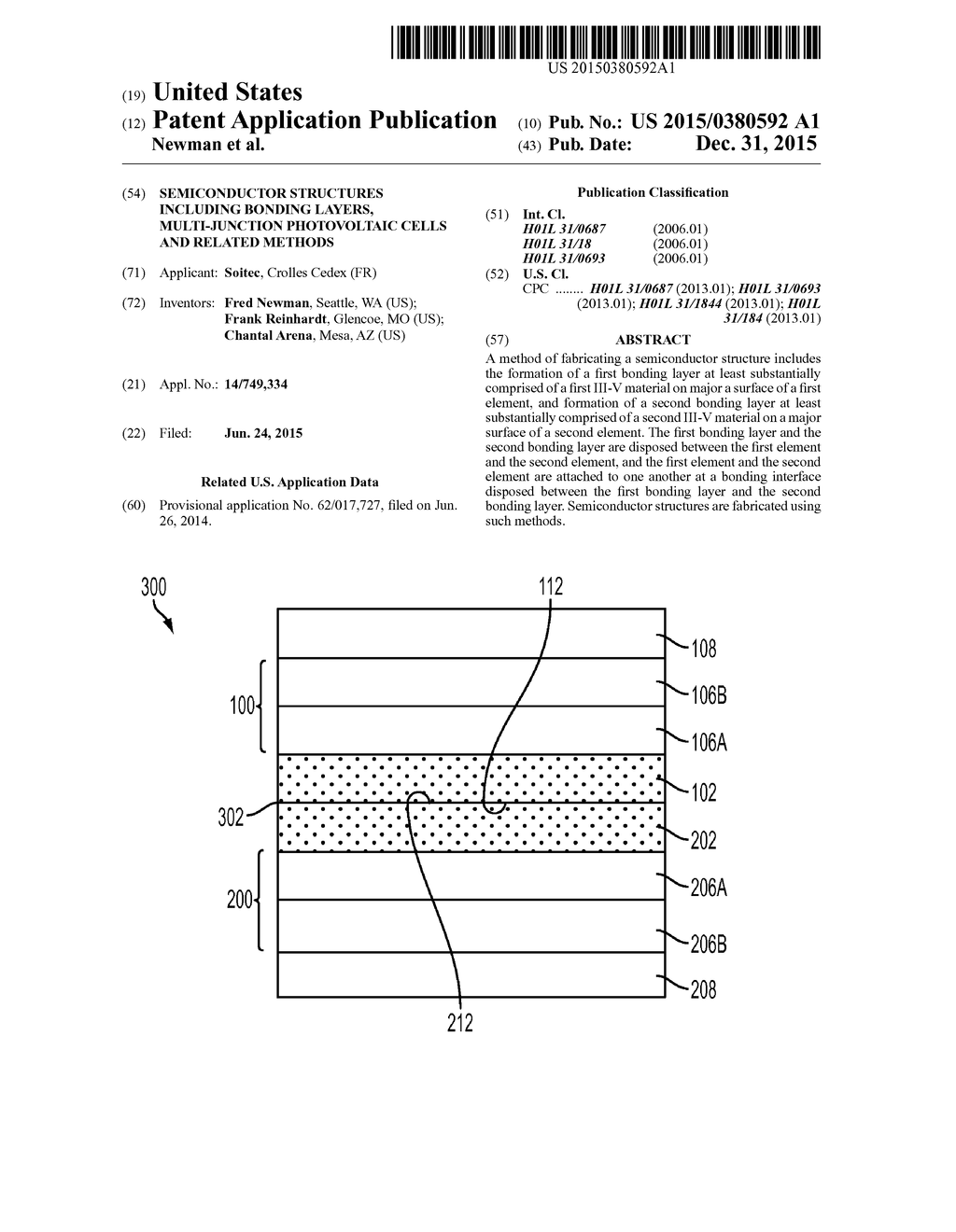 SEMICONDUCTOR STRUCTURES INCLUDING BONDING LAYERS, MULTI-JUNCTION     PHOTOVOLTAIC CELLS AND RELATED METHODS - diagram, schematic, and image 01