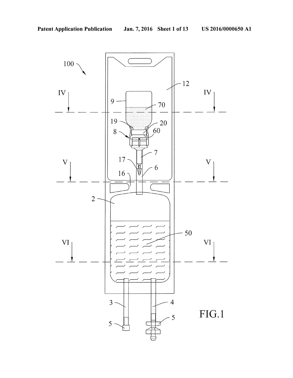 FLEXIBLE PACKAGE WITH A SEALED STERILE CHAMBER FOR THE RECONSITUTION AND     ADMINISTRATION OF FLUID MEDICINAL OR NUTRITIONAL SUBSTANCES INSTILLABLE     INTO THE BODY OF A PATIENT - diagram, schematic, and image 02