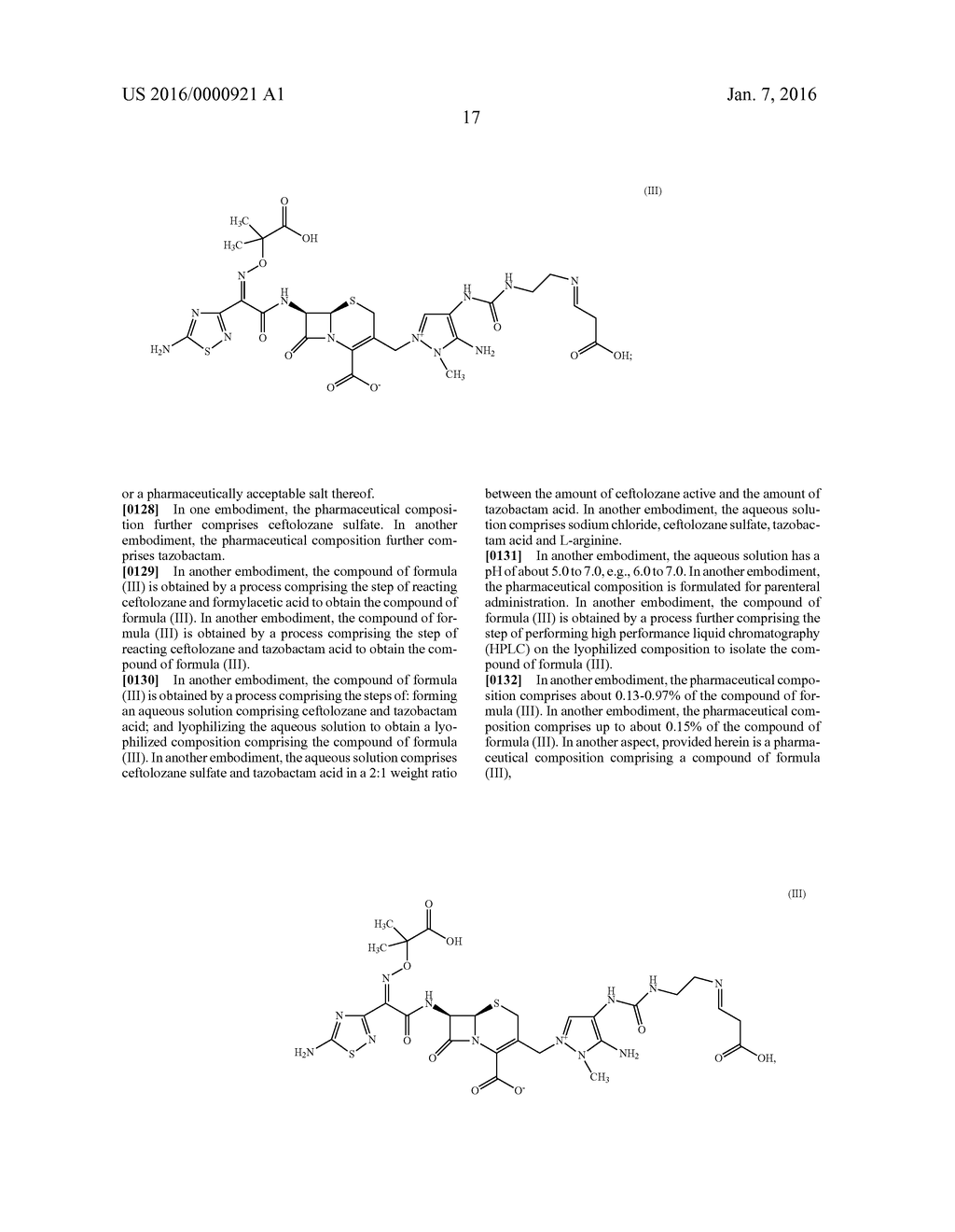 CEFTOLOZANE ANTIBIOTIC COMPOSITIONS - diagram, schematic, and image 33