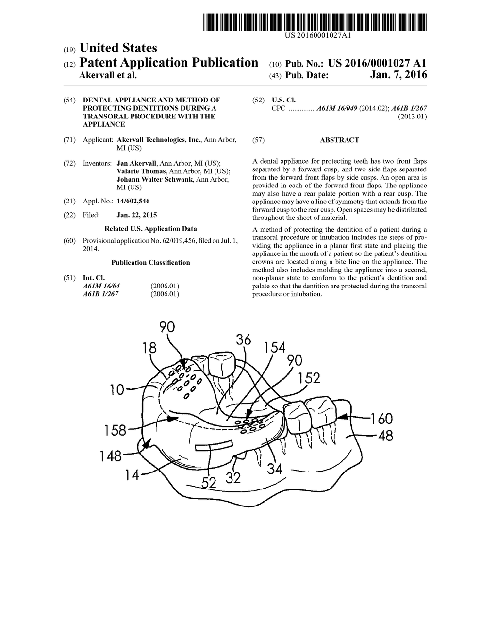 DENTAL APPLIANCE AND METHOD OF PROTECTING DENTITIONS DURING A TRANSORAL     PROCEDURE WITH THE APPLIANCE - diagram, schematic, and image 01