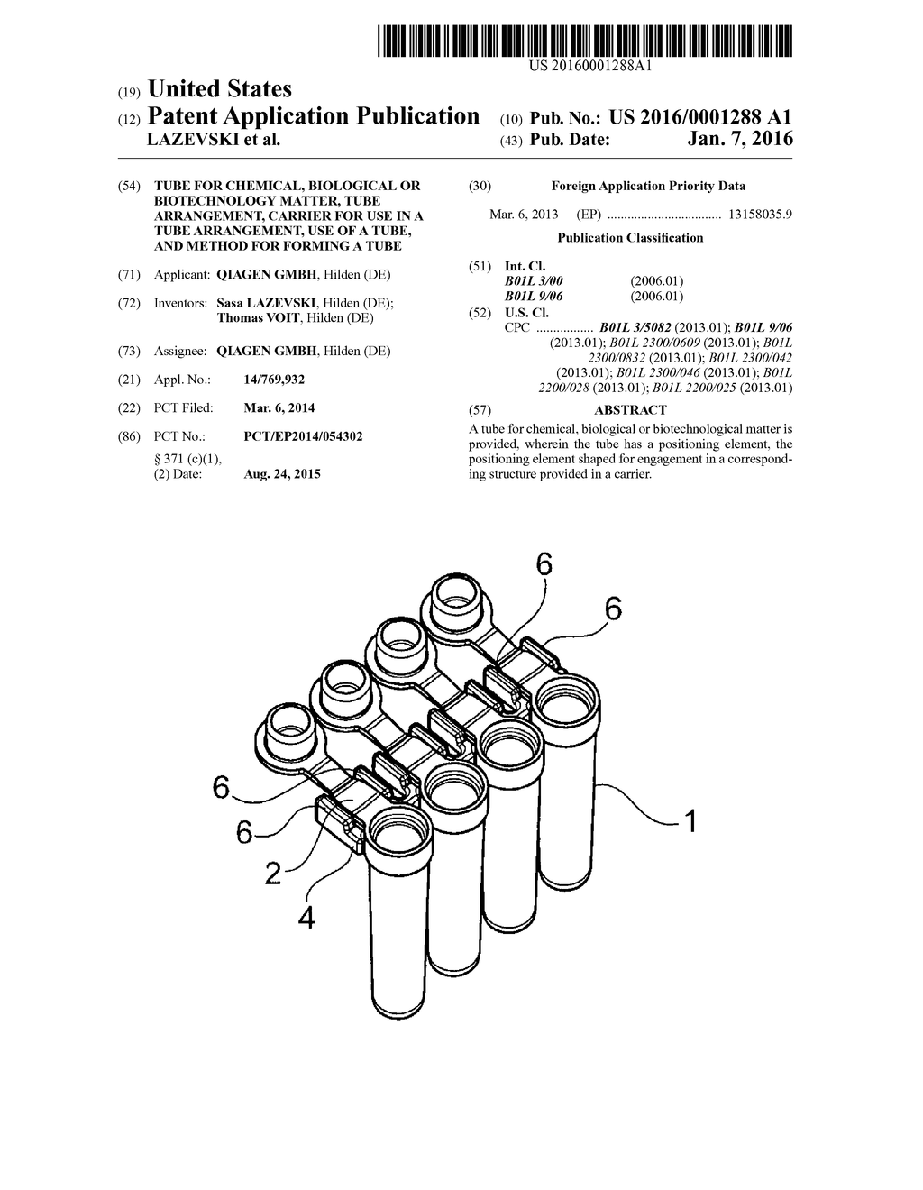 Tube for Chemical, Biological or Biotechnology Matter, Tube Arrangement,     Carrier for Use in a Tube Arrangement, Use of a Tube, And Method for     Forming a Tube - diagram, schematic, and image 01