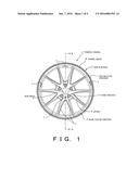 VEHICLE WHEEL DECORATION METHOD APPLYING DECORATION TO     THREE-DIMENSIONALLY-SHAPED WHEEL DESIGN SURFACE, AND VEHICLE WHEEL WITH     DECORATED THREE-DIMENSIONALLY-SHAPED WHEEL DESIGN SURFACE diagram and image