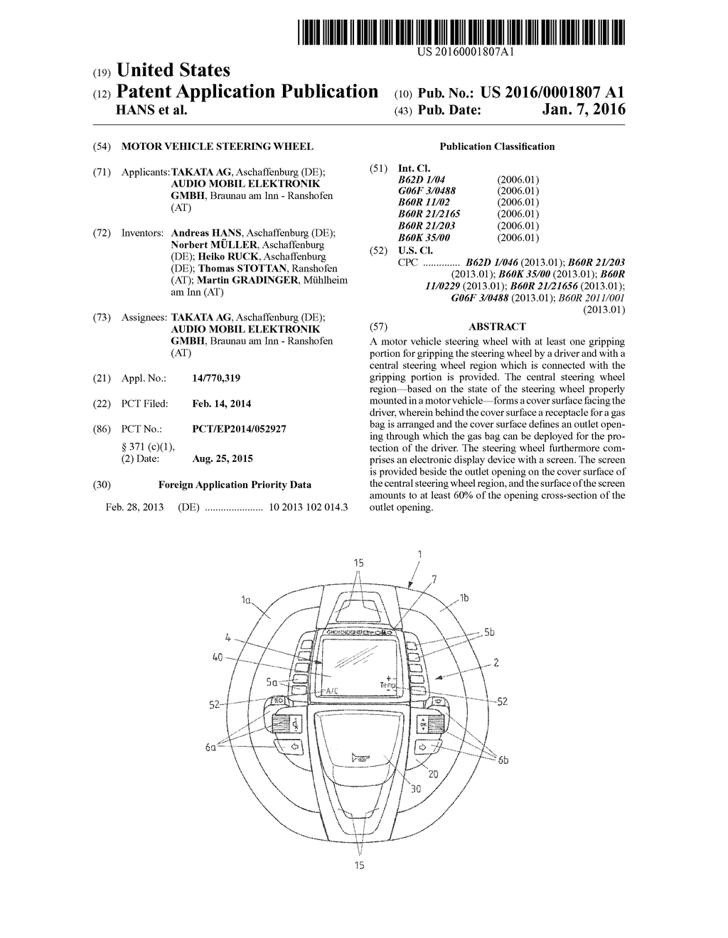 Motor Vehicle Steering Wheel - diagram, schematic, and image 01