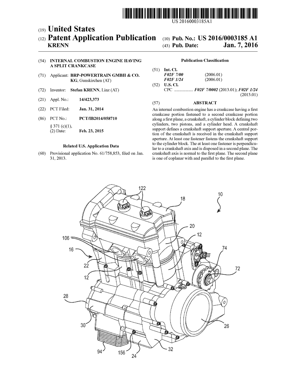 INTERNAL COMBUSTION ENGINE HAVING A SPLIT CRANKCASE - diagram, schematic, and image 01