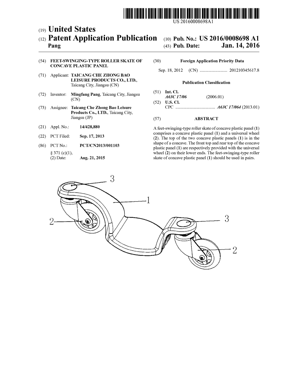 FEET-SWINGING-TYPE ROLLER SKATE OF CONCAVE PLASTIC PANEL - diagram, schematic, and image 01