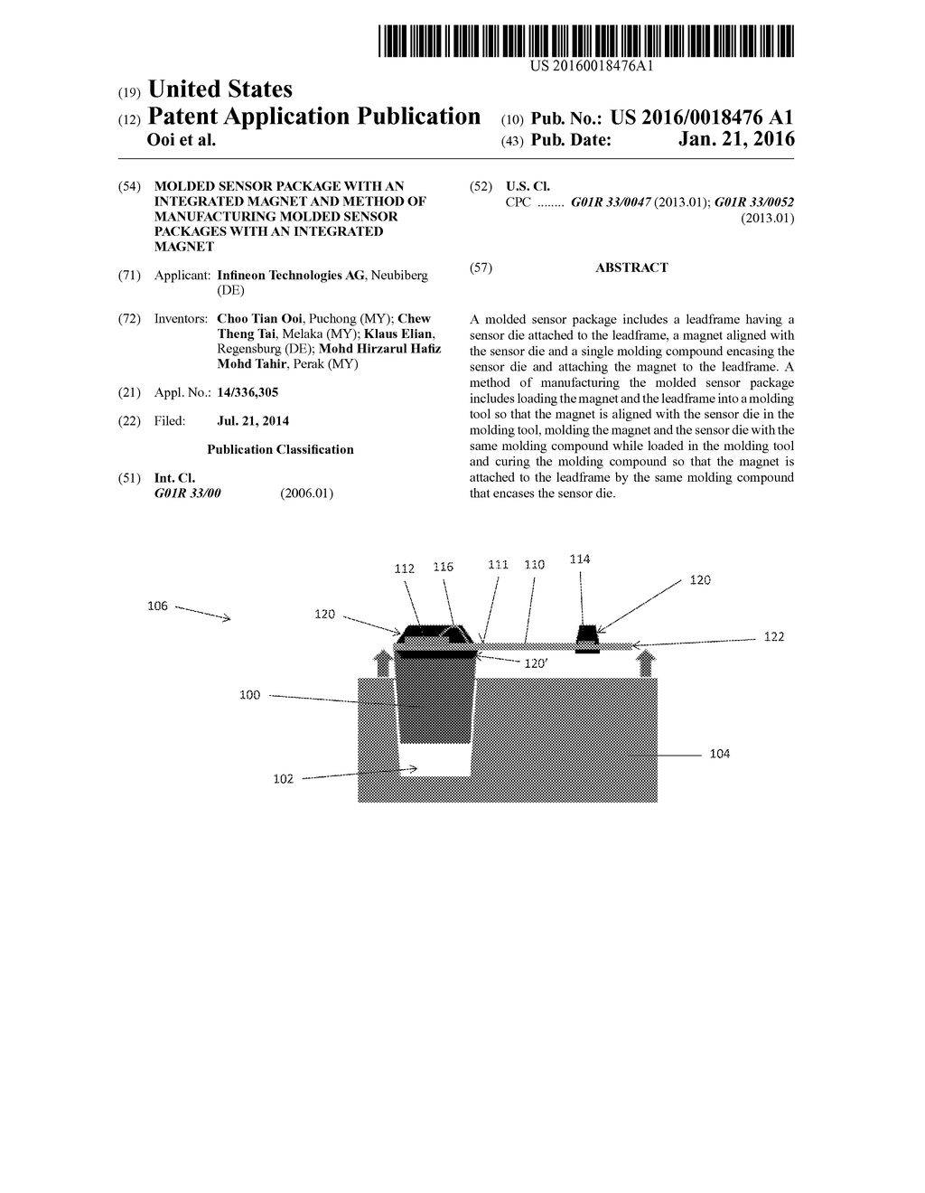 MOLDED SENSOR PACKAGE WITH AN INTEGRATED MAGNET AND METHOD OF     MANUFACTURING MOLDED SENSOR PACKAGES WITH AN INTEGRATED MAGNET - diagram, schematic, and image 01