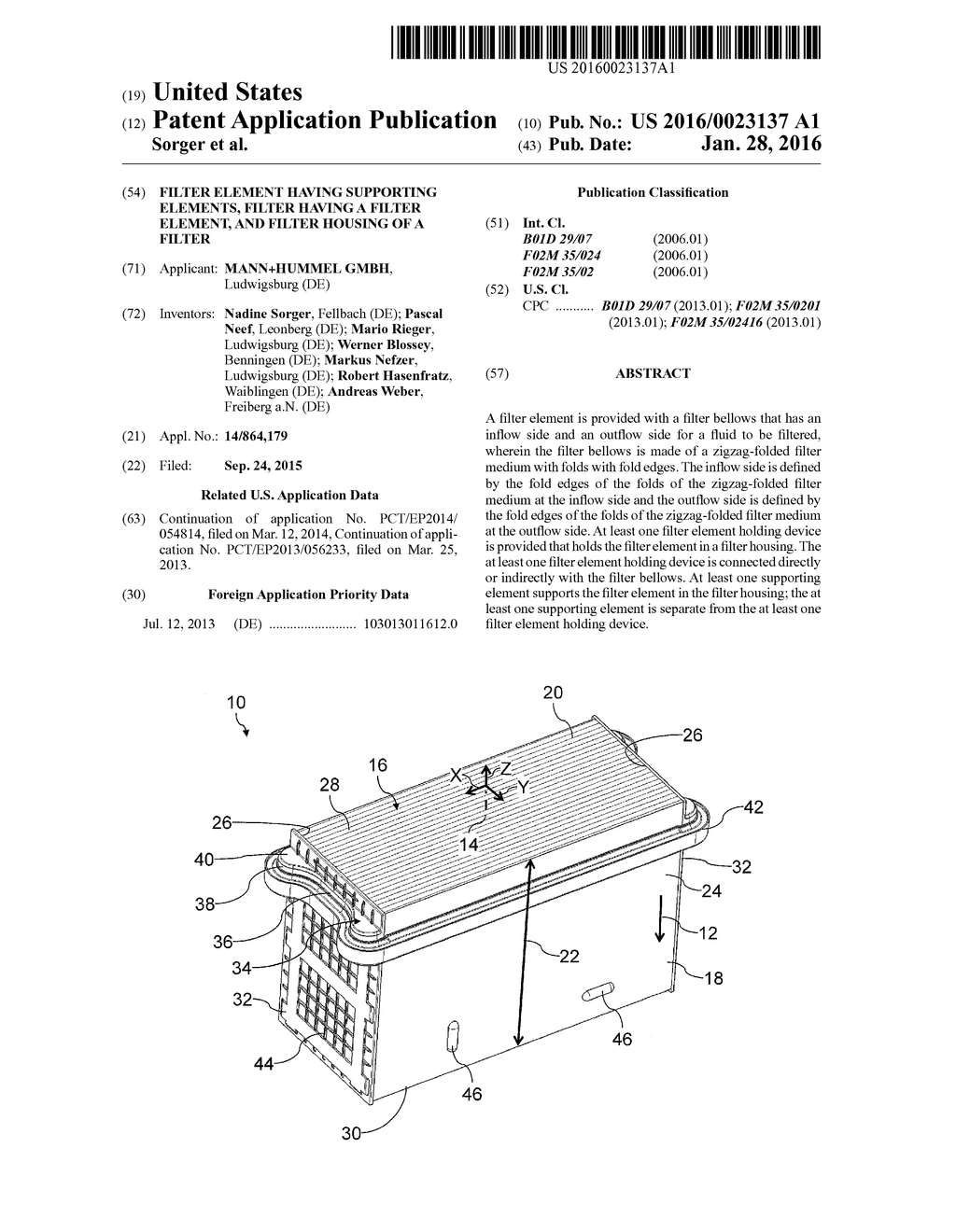 Filter Element Having Supporting Elements, Filter Having a Filter Element,     and Filter Housing of a Filter - diagram, schematic, and image 01