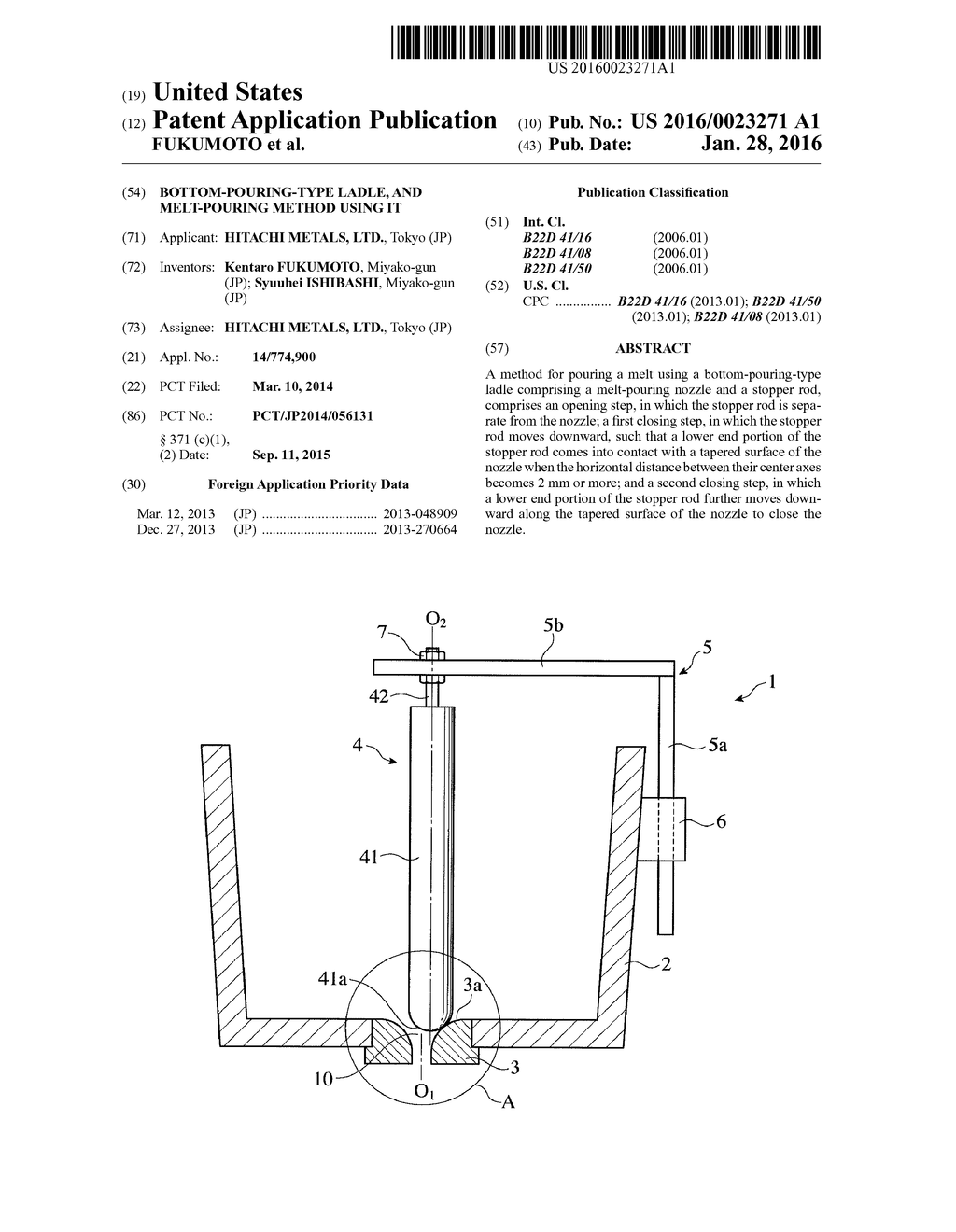 BOTTOM-POURING-TYPE LADLE, AND MELT-POURING METHOD USING IT - diagram, schematic, and image 01