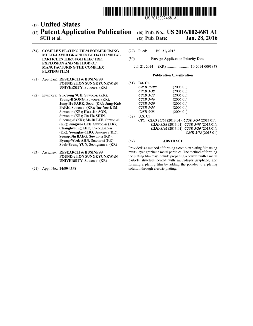 COMPLEX PLATING FILM FORMED USING MULTI-LAYER GRAPHENE-COATED METAL     PARTICLES THROUGH ELECTRIC EXPLOSION AND METHOD OF MANUFACTURING THE     COMPLEX PLATING FILM - diagram, schematic, and image 01