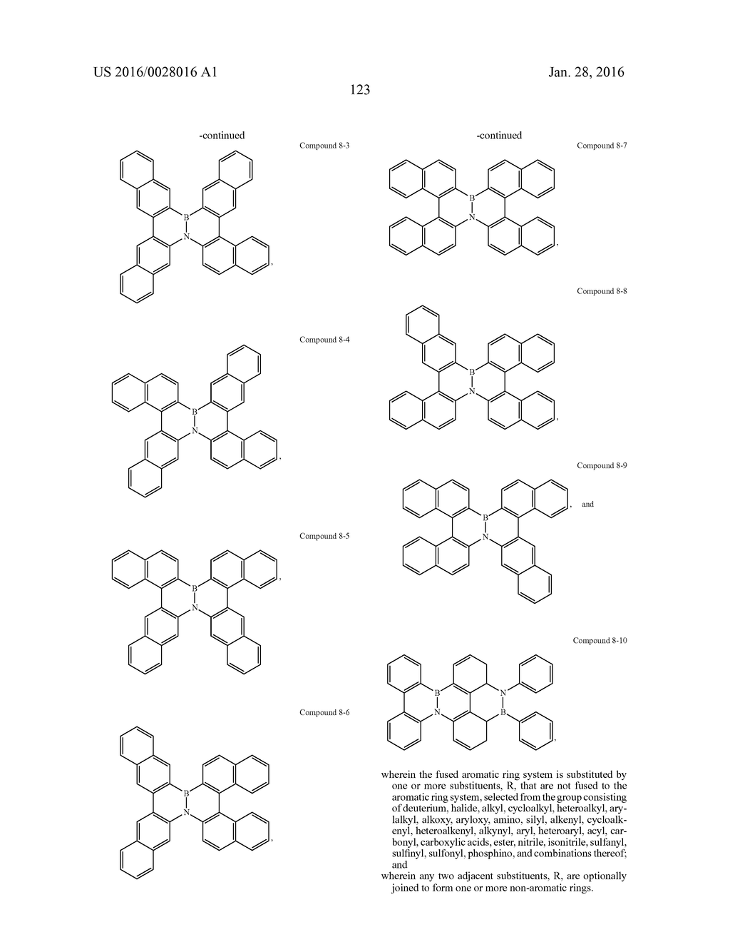 BORON-NITROGEN POLYAROMATIC COMPOUNDS AND THEIR USE IN OLEDS - diagram, schematic, and image 128