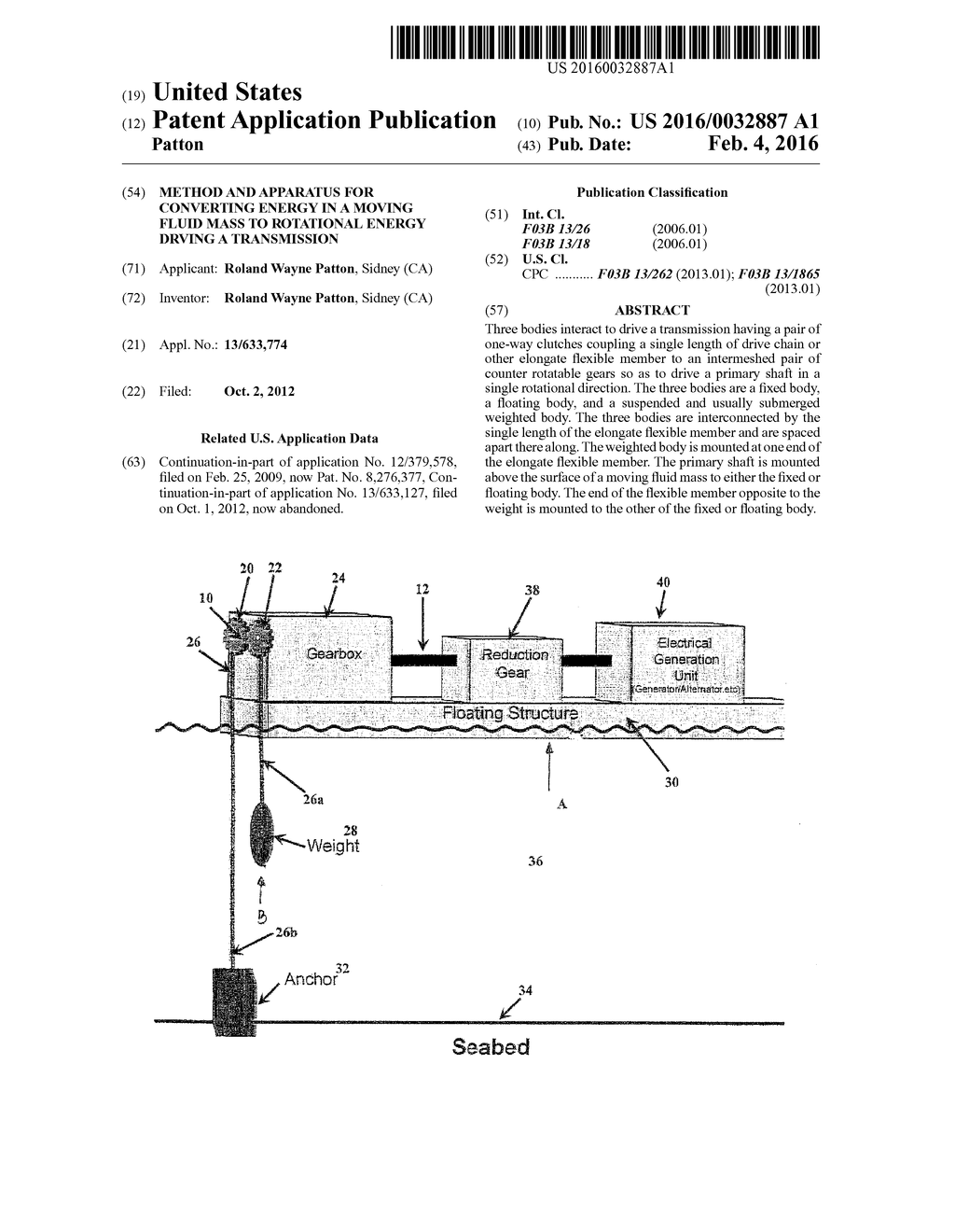 METHOD AND APPARATUS FOR CONVERTING ENERGY IN A MOVING FLUID MASS TO     ROTATIONAL ENERGY DRVING A TRANSMISSION - diagram, schematic, and image 01