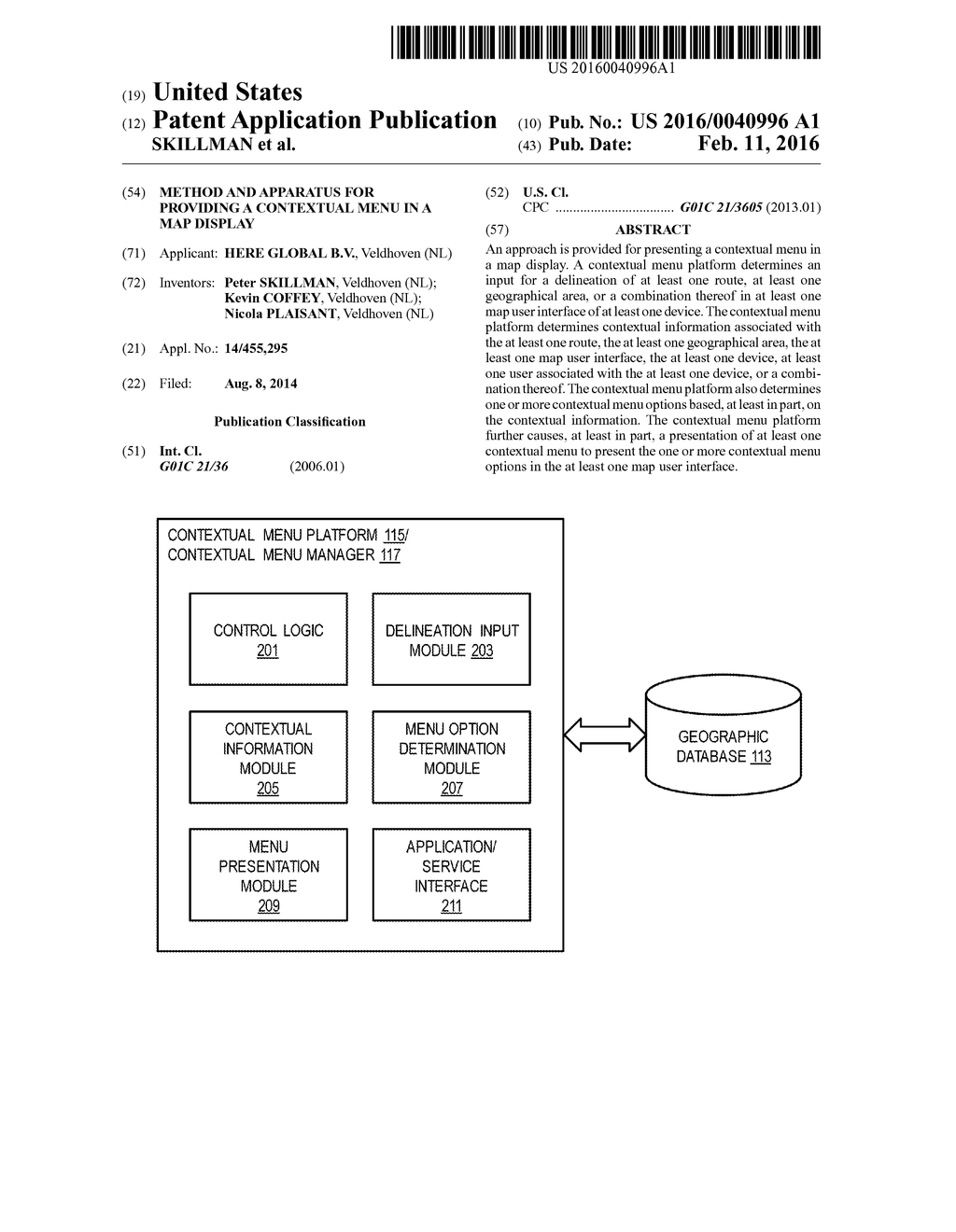 METHOD AND APPARATUS FOR PROVIDING A CONTEXTUAL MENU IN A MAP DISPLAY - diagram, schematic, and image 01