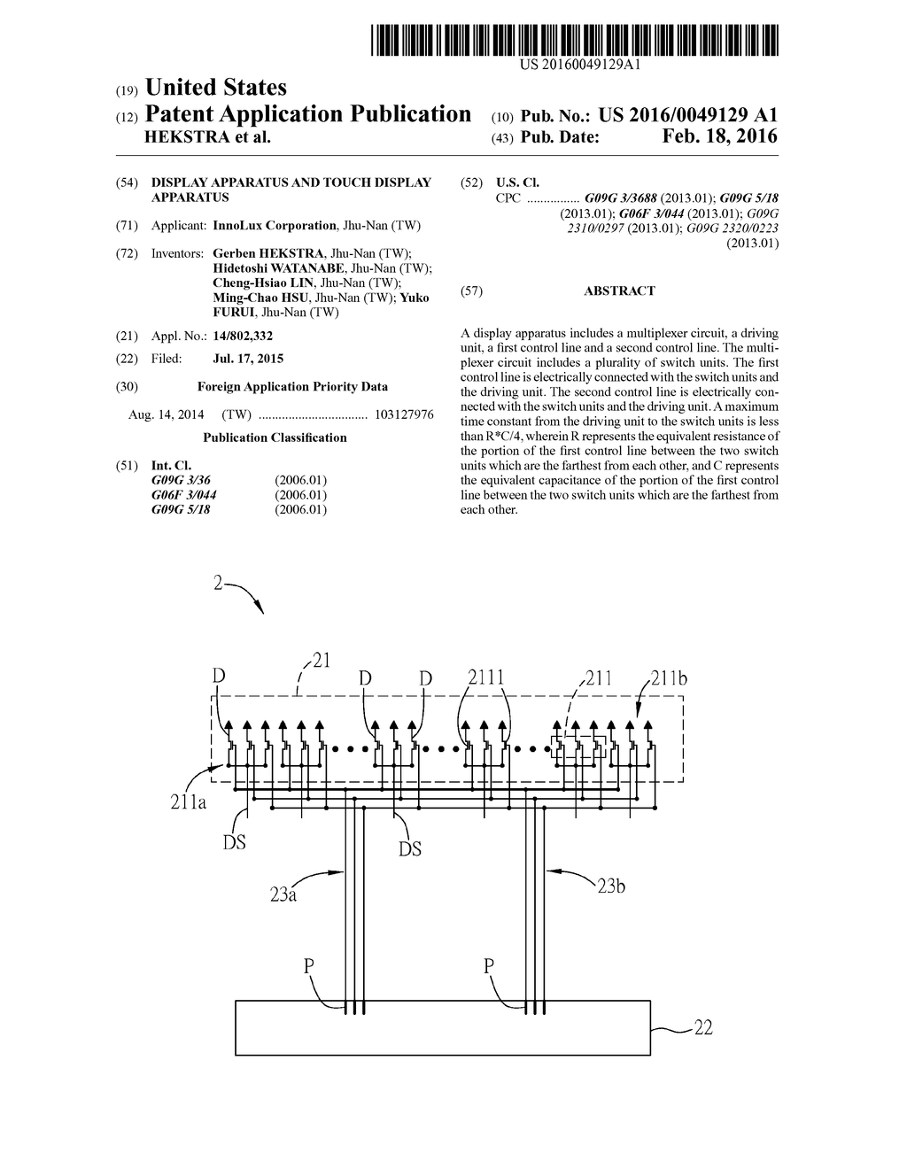 DISPLAY APPARATUS AND TOUCH DISPLAY APPARATUS - diagram, schematic, and image 01