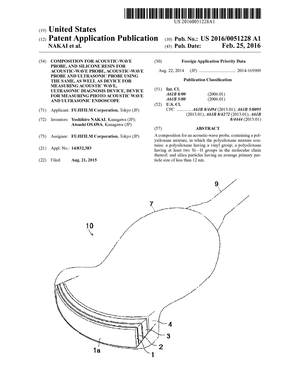 COMPOSITION FOR ACOUSTIC-WAVE PROBE, AND SILICONE RESIN FOR ACOUSTIC-WAVE     PROBE, ACOUSTIC-WAVE PROBE AND ULTRASONIC PROBE USING THE SAME, AS WELL     AS DEVICE FOR MEASURING ACOUSTIC WAVE, ULTRASONIC DIAGNOSIS DEVICE,     DEVICE FOR MEASURING PHOTO ACOUSTIC WAVE AND ULTRASONIC ENDOSCOPE - diagram, schematic, and image 01