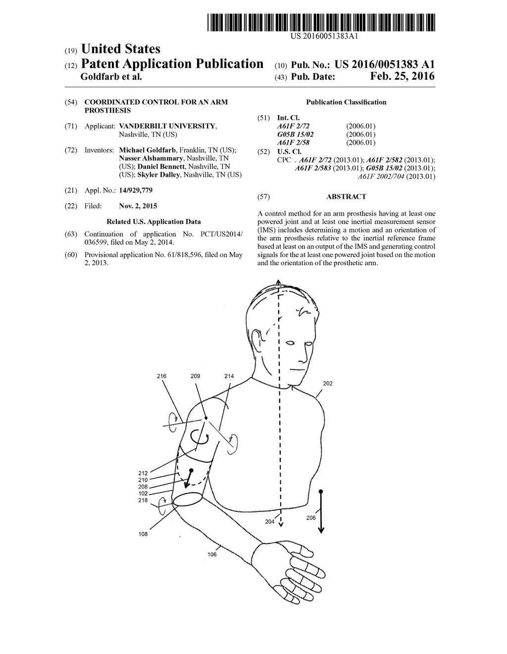 COORDINATED CONTROL FOR AN ARM PROSTHESIS - diagram, schematic, and image 01