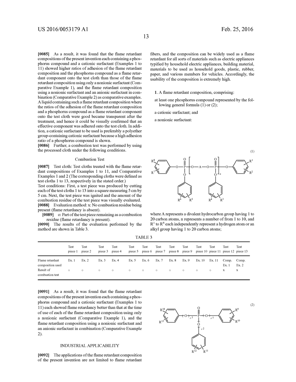 FLAME RETARDANT COMPOSITION, FLAME RETARDANT FIBER TREATED WITH FLAME     RETARDANT COMPOSITION, AND METHOD FOR INCREASING AMOUNT OF FLAME     RETARDANT COMPONENT ADHERED ONTO FIBERS USING SAID COMPOSITION - diagram, schematic, and image 14