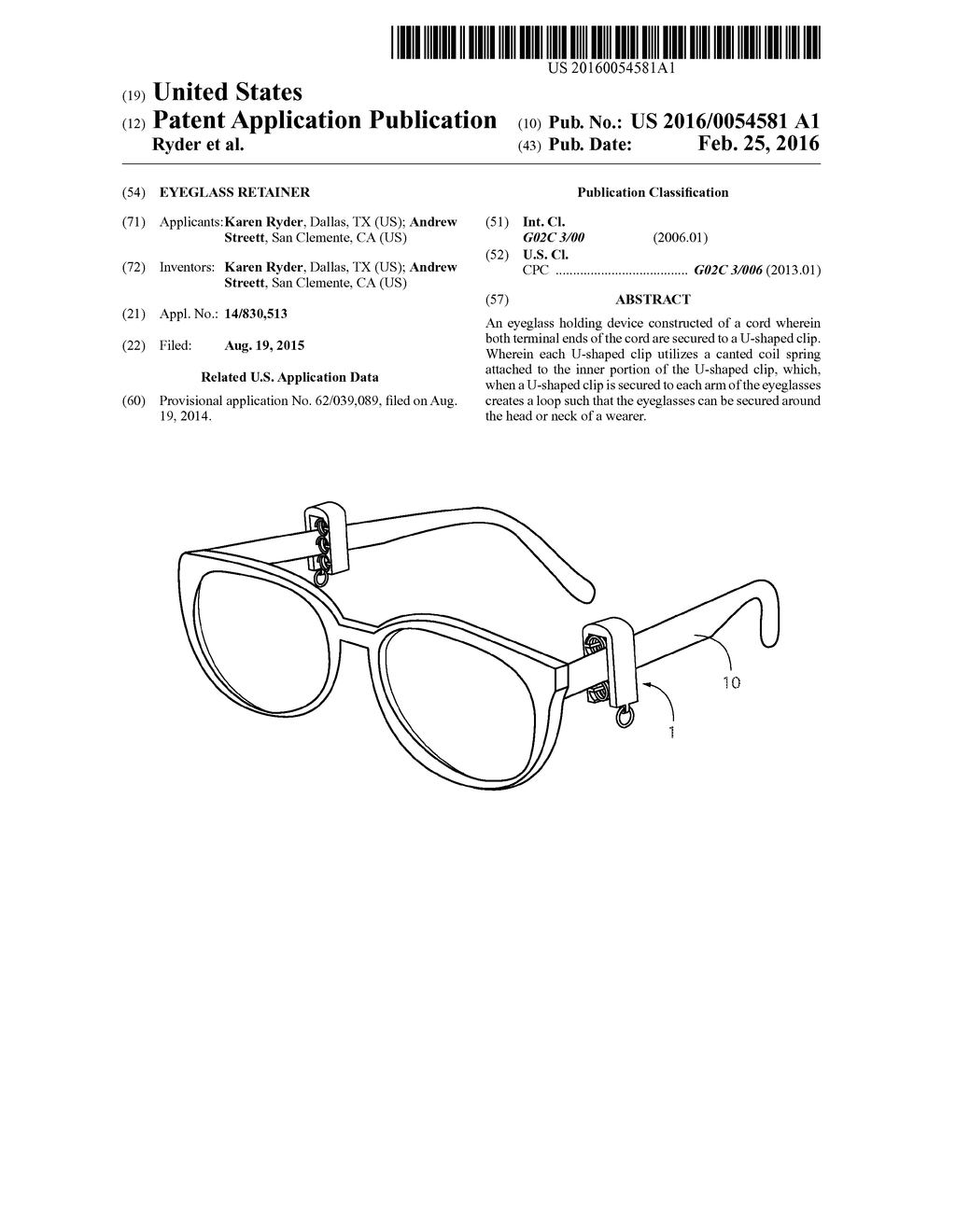 EYEGLASS RETAINER - diagram, schematic, and image 01