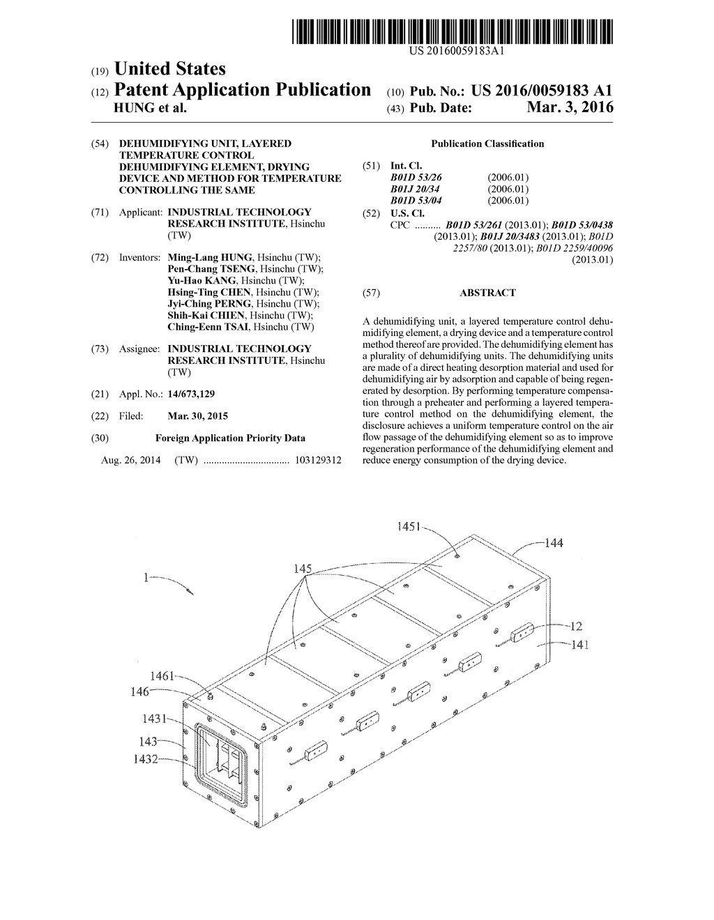 DEHUMIDIFYING UNIT, LAYERED TEMPERATURE CONTROL DEHUMIDIFYING ELEMENT,     DRYING DEVICE AND METHOD FOR TEMPERATURE CONTROLLING THE SAME - diagram, schematic, and image 01