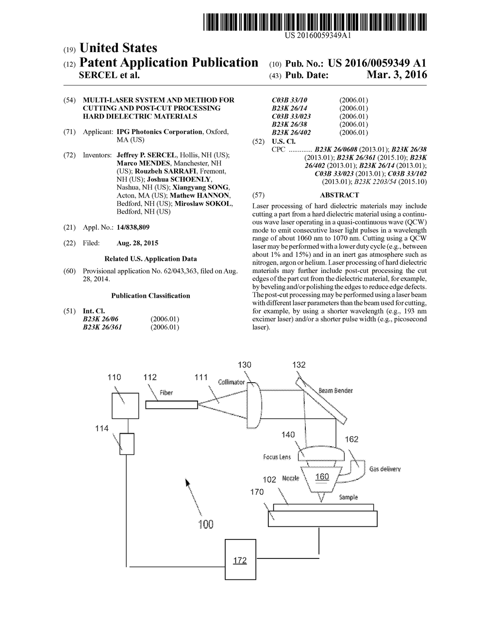 MULTI-LASER SYSTEM AND METHOD FOR CUTTING AND POST-CUT PROCESSING HARD     DIELECTRIC MATERIALS - diagram, schematic, and image 01