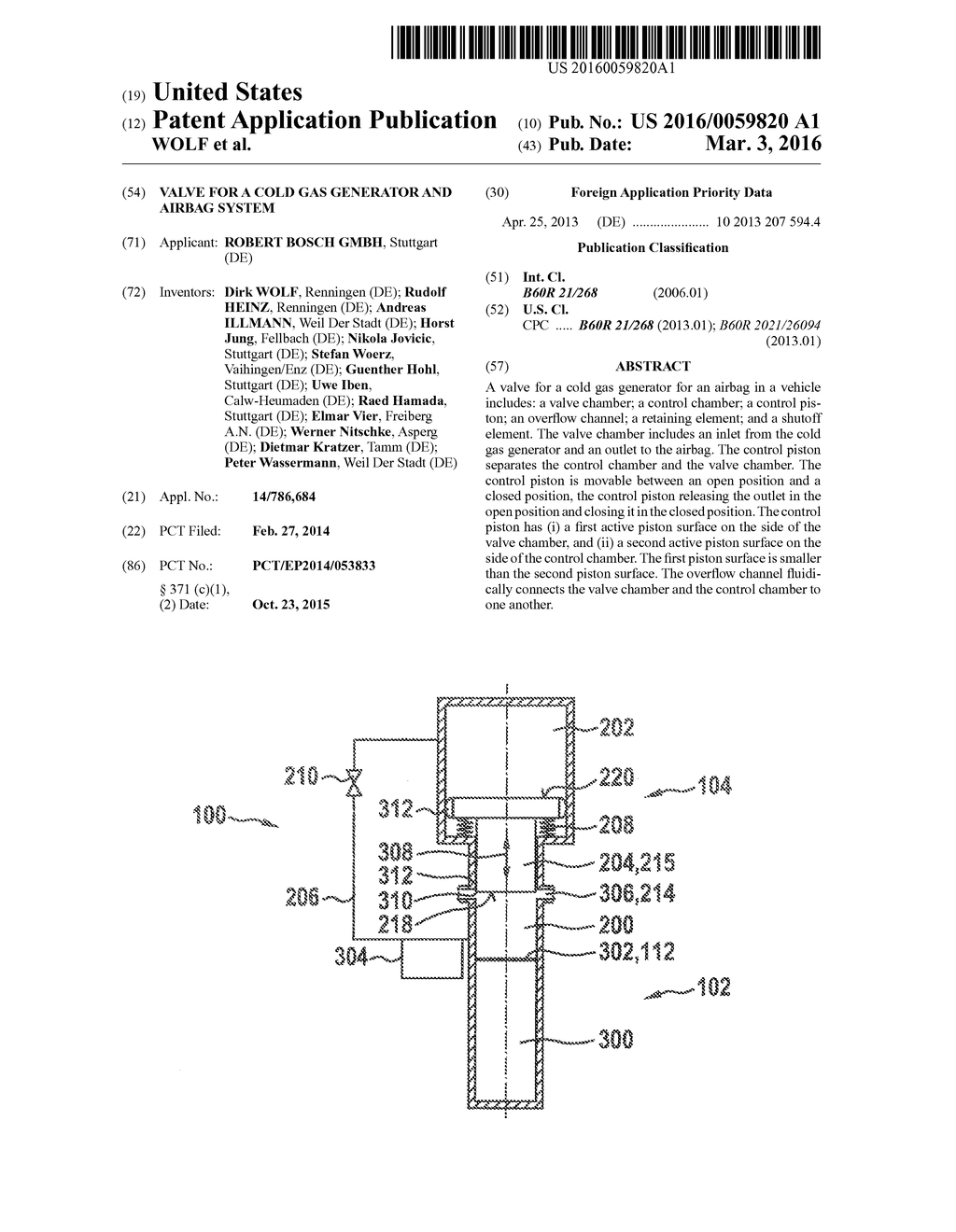 VALVE FOR A COLD GAS GENERATOR AND AIRBAG SYSTEM - diagram, schematic, and image 01