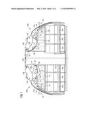 SEPARATING DEVICE FOR SEPARATING TWO ZONES OF A PASSENGER CABIN EQUIPPED     WITH OVERHEAD LUGGAGE BINS COMPRISING A MOVABLE SHELL diagram and image