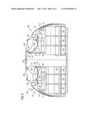 SEPARATING DEVICE FOR SEPARATING TWO ZONES OF A PASSENGER CABIN EQUIPPED     WITH OVERHEAD LUGGAGE BINS COMPRISING A MOVABLE SHELL diagram and image