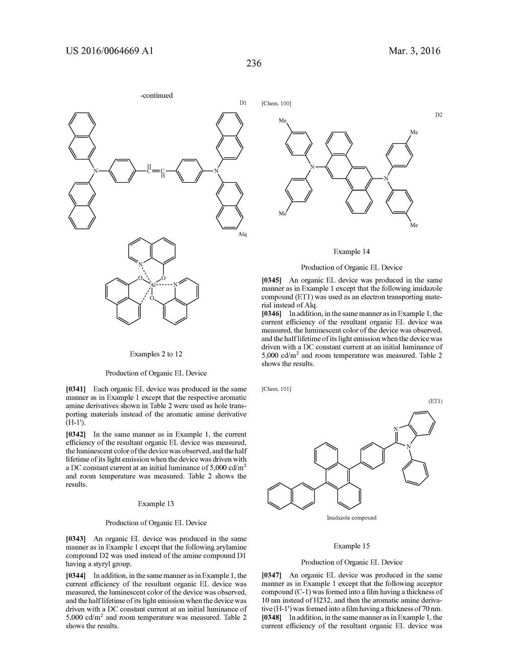 AROMATIC AMINE DERIVATIVES AND ORGANIC ELECTROLUMINESCENT ELEMENTS USING     SAME - diagram, schematic, and image 236