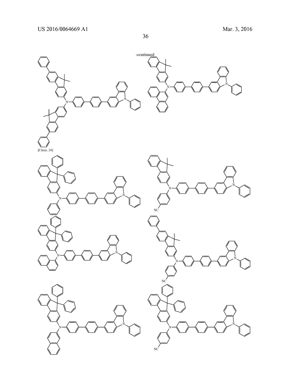 AROMATIC AMINE DERIVATIVES AND ORGANIC ELECTROLUMINESCENT ELEMENTS USING     SAME - diagram, schematic, and image 37