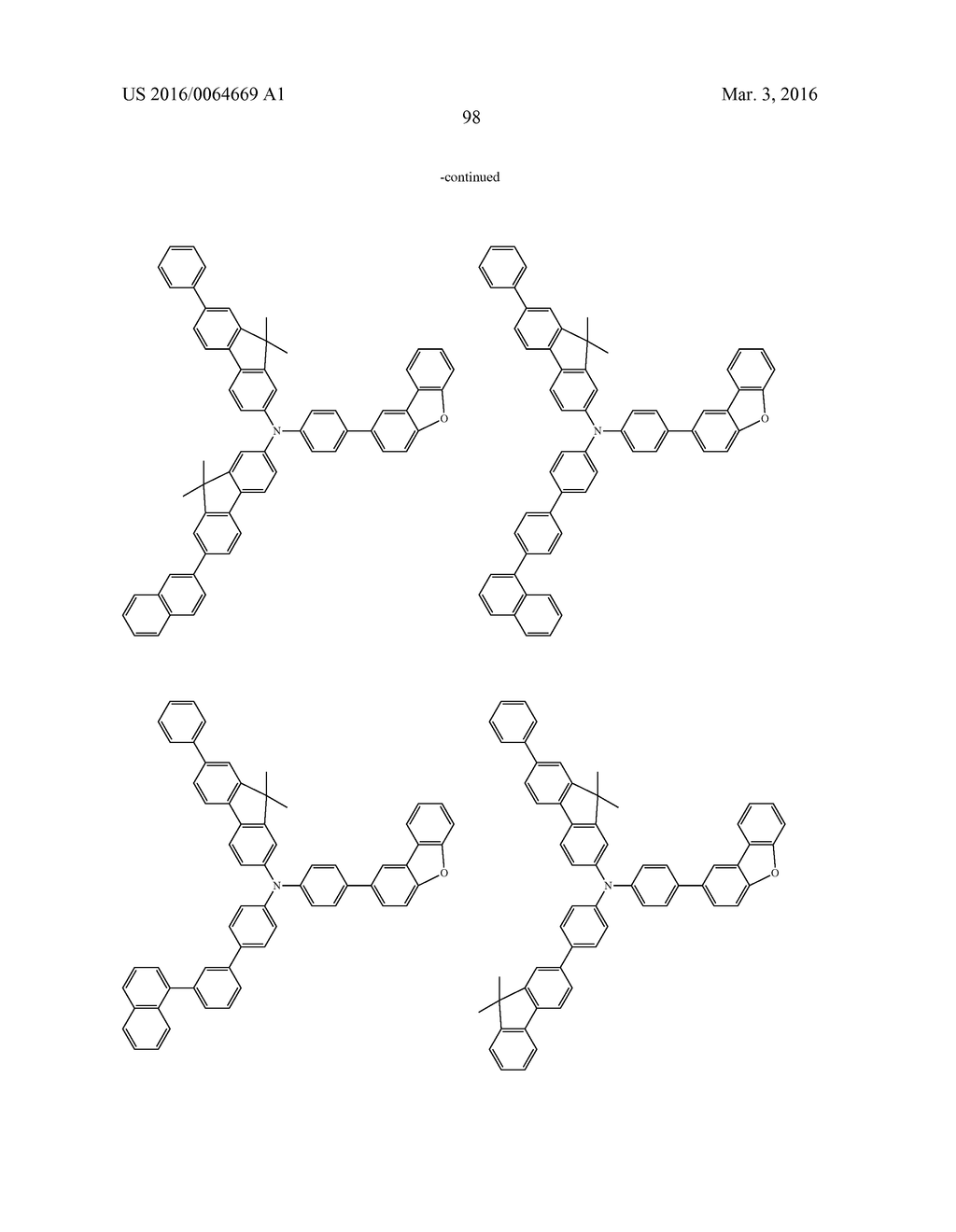 AROMATIC AMINE DERIVATIVES AND ORGANIC ELECTROLUMINESCENT ELEMENTS USING     SAME - diagram, schematic, and image 98