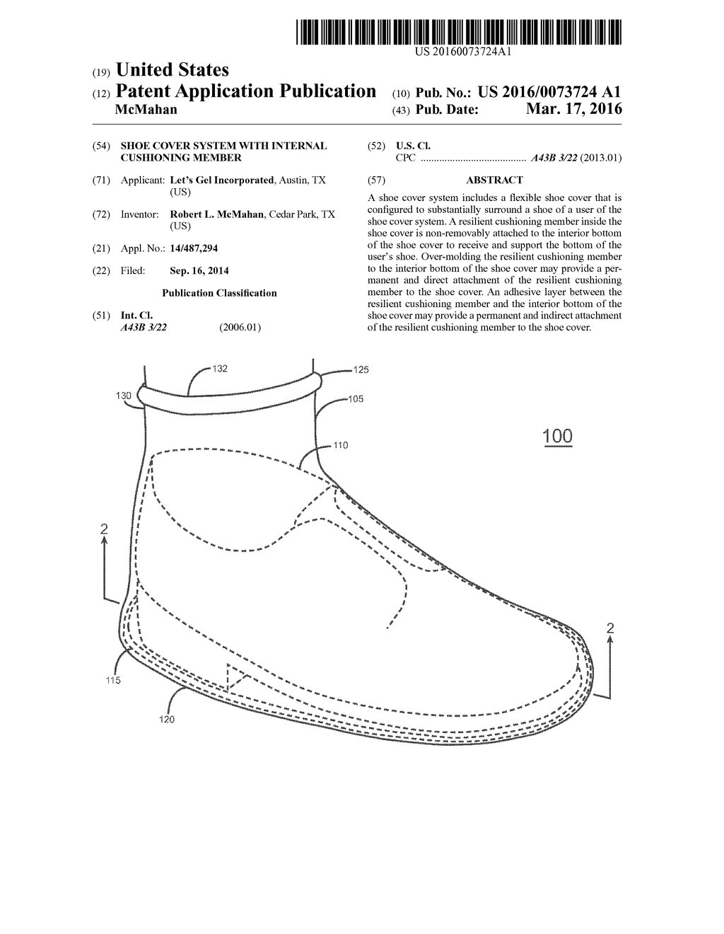 Shoe Cover System With Internal Cushioning Member - diagram, schematic, and image 01