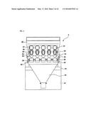 PARTICULATE MATERIAL SUPPLYING APPARATUS WITH A DOWNWARDLY SLANTING     DISCHARGE GUTTER WHICH ROTATES SIDE TO SIDE diagram and image