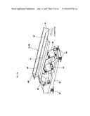 PARTICULATE MATERIAL SUPPLYING APPARATUS WITH A DOWNWARDLY SLANTING     DISCHARGE GUTTER WHICH ROTATES SIDE TO SIDE diagram and image