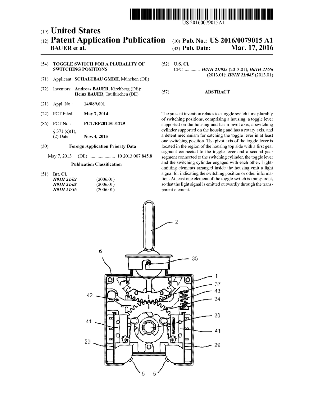 TOGGLE SWITCH FOR A PLURALITY OF SWITCHING POSITIONS - diagram, schematic, and image 01