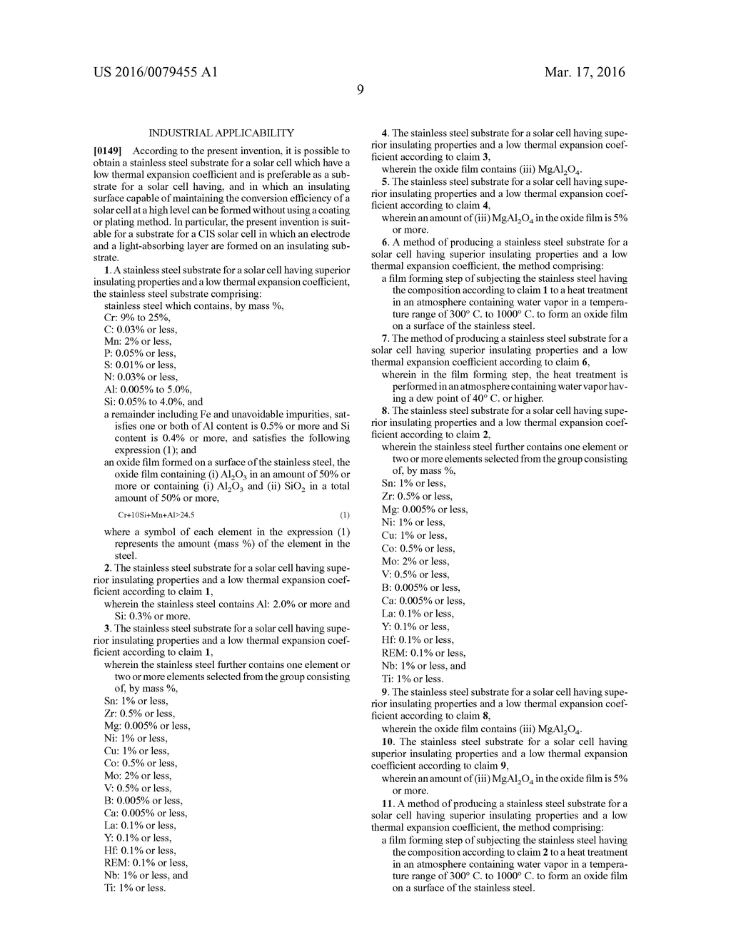 STAINLESS STEEL SUBSTRATE FOR SOLAR CELL HAVING SUPERIOR INSULATING     PROPERTIES AND LOW THERMAL EXPANSION COEFFICIENT AND METHOD OF PRODUCING     THE SAME - diagram, schematic, and image 10