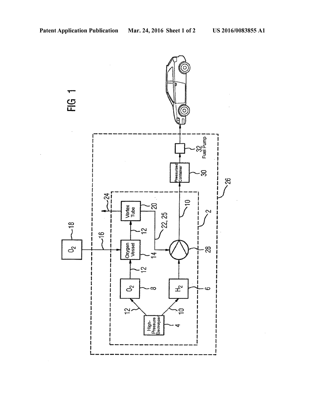 METHOD FOR OPERATING A HIGH-PRESSURE ELECTROLYSIS SYSTEM, HIGH-PRESSURE     ELECTROLYSIS SYSTEM AND HYDROGEN FILLING STATION COMPRISING A     HIGH-PRESSURE ELECTROLYSIS SYSTEM - diagram, schematic, and image 02