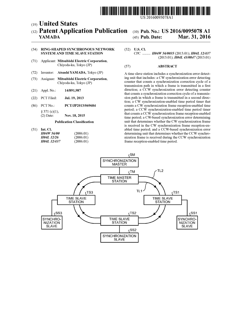 RING-SHAPED SYNCHRONOUS NETWORK SYSTEM AND TIME SLAVE STATION - diagram, schematic, and image 01